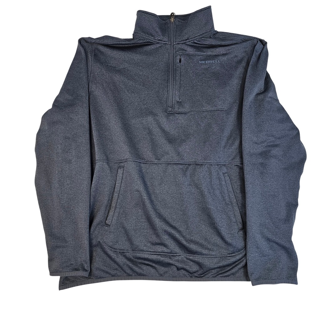 Merrell Mens XXL Gray Grid Fleece Quarter Zip Pullover Jacket Hiking Outdoor Top